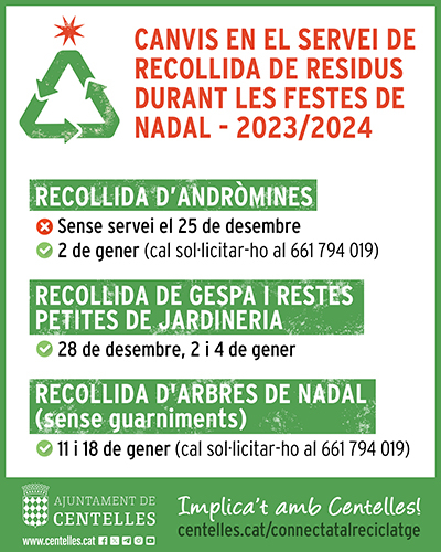 Canvis en el servei de recollida de residus durant les Festes de Nadal