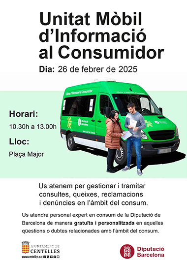El dimecres 26 de febrer la Unitat Mòbil d'Informació al Consumidor serà a Centelles