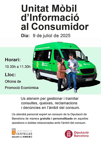 El dimecres 9 de juliol la Unitat Mòbil d'Informació al Consumidor serà a Centelles