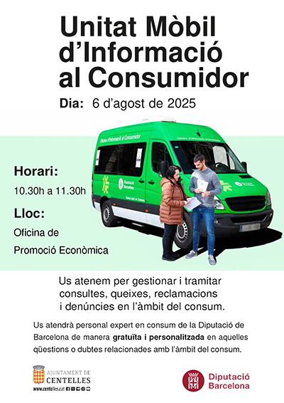 El dimecres 6 d'agost la Unitat Mòbil d'Informació al Consumidor serà a Centelles