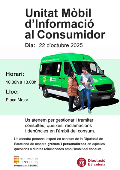 El dimecres 22 d'octubre la Unitat Mòbil d'Informació al Consumidor serà a Centelles