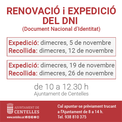 Renovació i expedició del DNI a Centelles