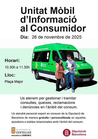 El dimecres 26 de novembre la Unitat Mòbil d'Informació al Consumidor serà a Centelles
