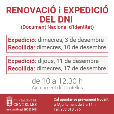 Renovació i expedició del DNI a Centelles