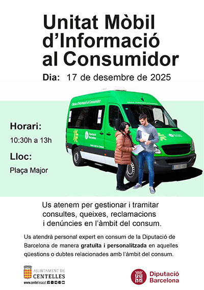 El dimecres 17 de desembre la Unitat Mòbil d'Informació al Consumidor serà a Centelles