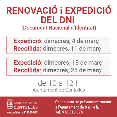 Renovació i expedició del DNI a Centelles
