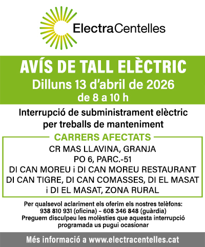 Avís d'interrupció de subministrament elèctric per dilluns 13 d'abril de 2026