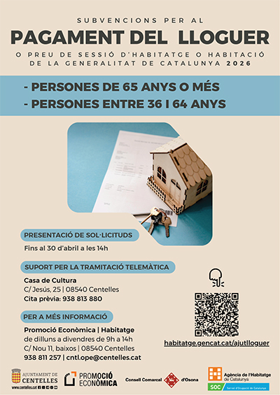 Subvencions per al pagament del lloguer o preu de cessió d’habitatge o habitació per a l’any 2026