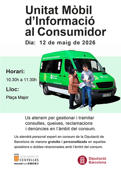 El dimarts 12 de maig la Unitat Mòbil d'Informació al Consumidor serà a Centelles