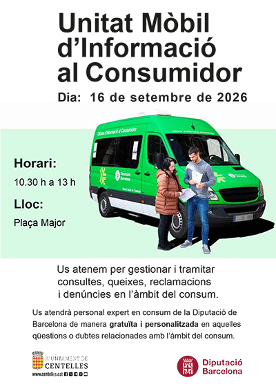El dimecres 16 de setembre la Unitat Mòbil d'Informació al Consumidor serà a Centelles