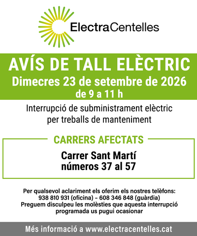 Avís d'interrupció de subministrament elèctric per dimecres 23 de setembre de 2026