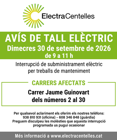 Avís d'interrupció de subministrament elèctric per dimecres 30 de setembre de 2026