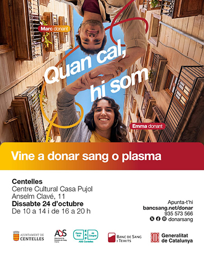 Acapte de sang i plasma, dissabte 24 d'octubre a la Casa Pujol